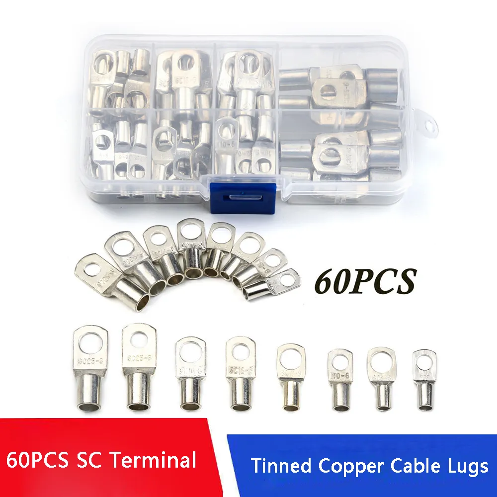 60/140PCS Tinned miedziane występy kablowe Sc Typ pierścienia zaciska na zaciski Złącze zaciski złącza Zestaw złącza lutowane
