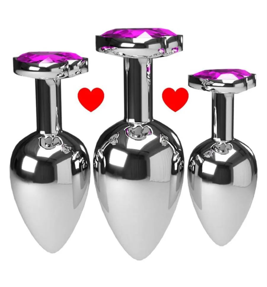 3PCSSet Multicolor Gladde Massager Anal Beads Crystal Jewelry Heart Butt Plug Stimulator Women Sex Toys Dildo Metal Anal Plug273S3351951