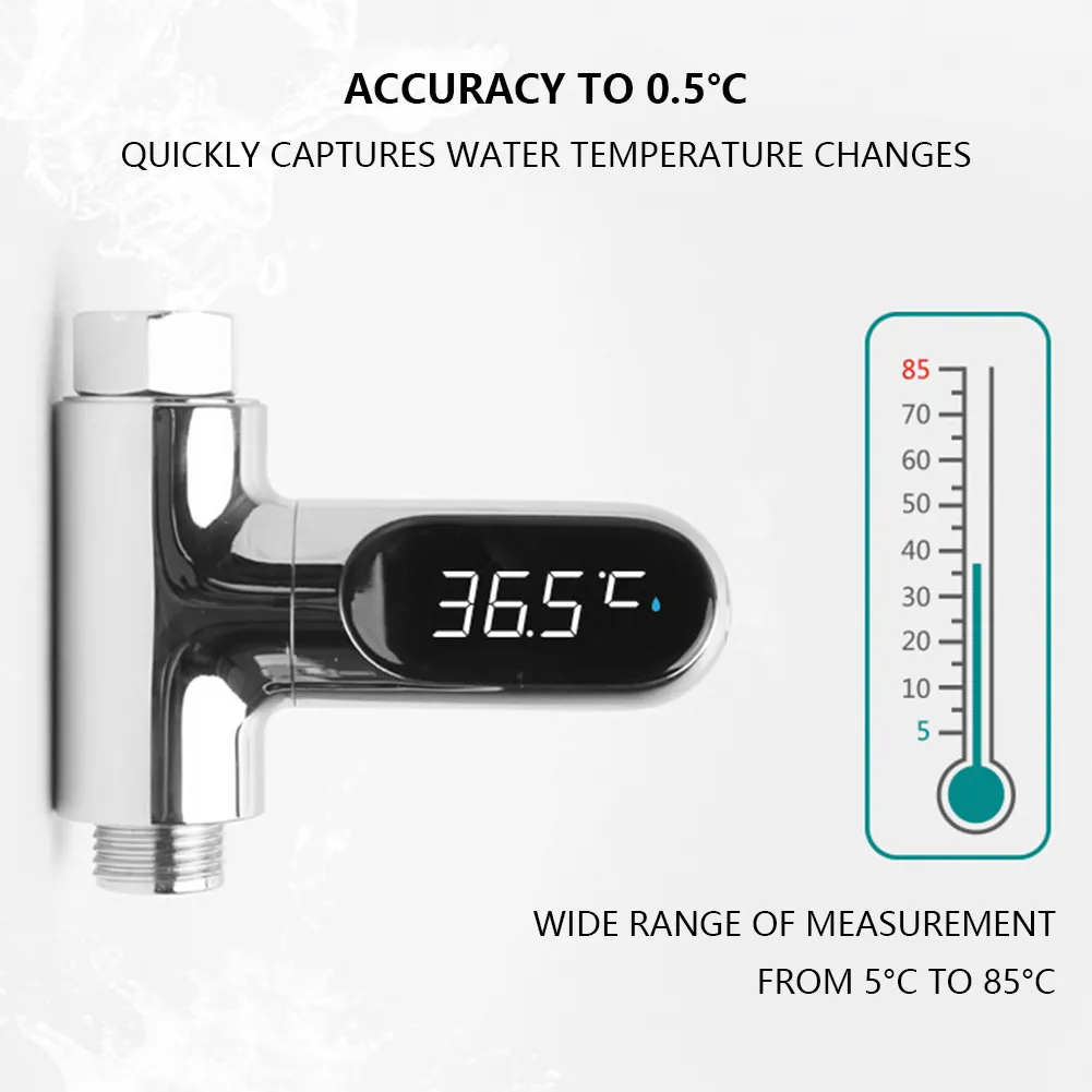 Digital Shower Thermometer With 360° LED Display | Instant-Read Water Temp For Baby Bath & Kitchen | No Battery Needed