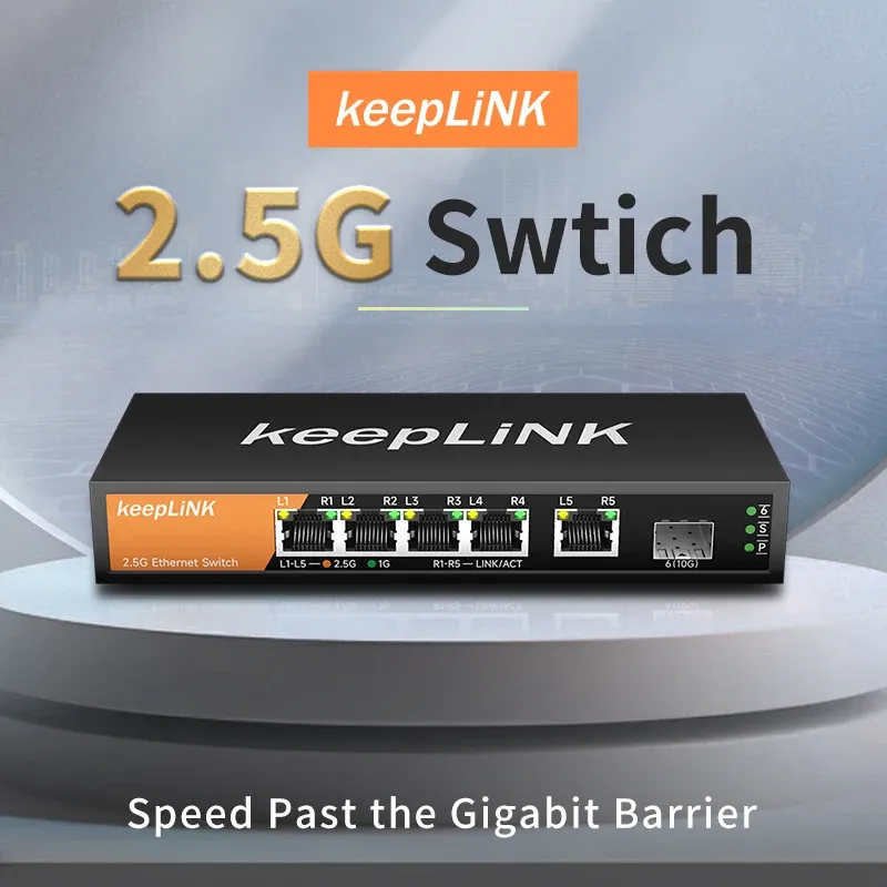 Przełączniki Keeplink 2.5 GB Przełącznik z 5 portami Ethernet 1 port 10 g SFP+ niezarządzana wtyczka i odtwarzanie