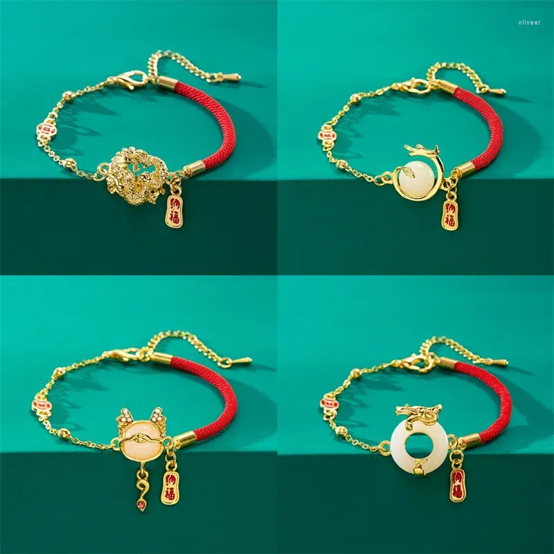 Link Bracelets estilo chinês colorido bracelete em forma de dragão de miçangas para mulheres geométricas de metal criativo de metal criativo