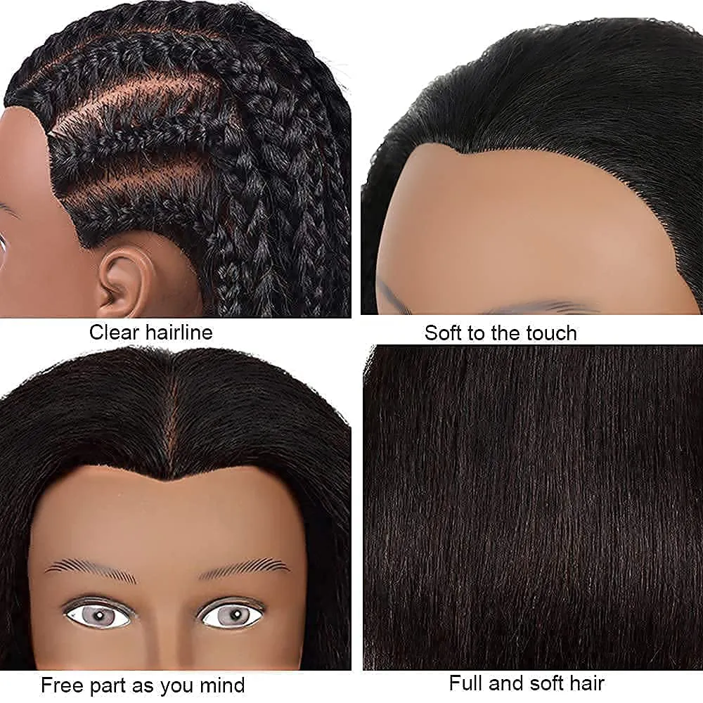 Mannequin Head 100% Human Hair Training Head Kit, coiffeur Cosmetology Manikin Training Practice Poll Head for Braiding Hair