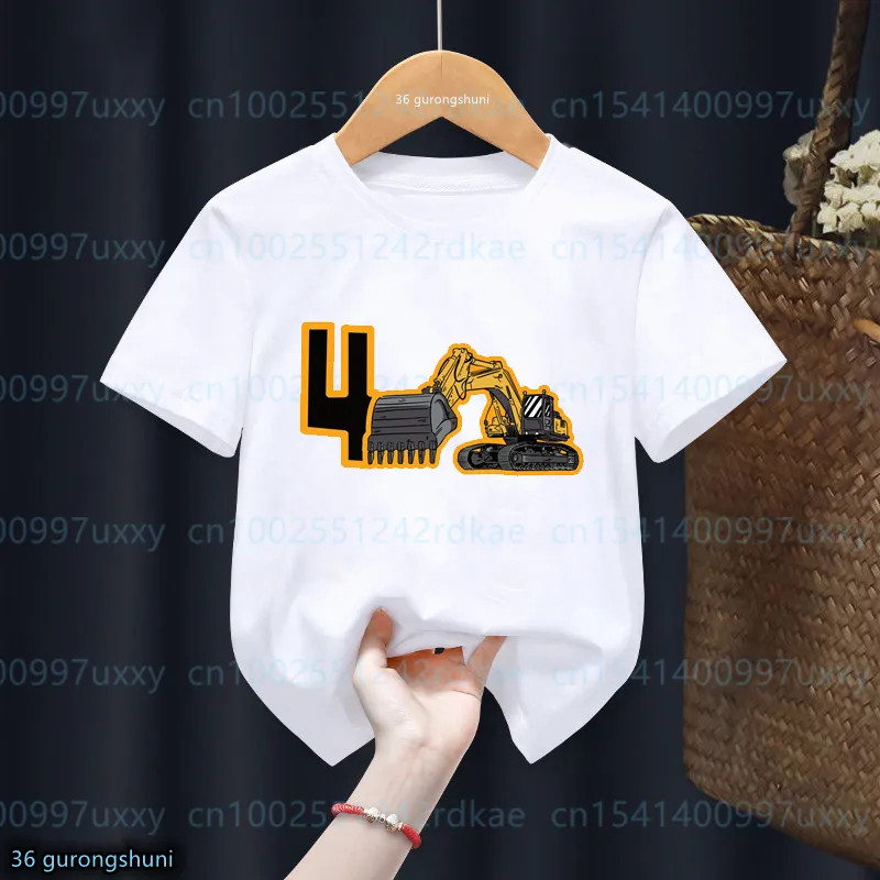 1-5th Birthday Tshirt Excavator Birthday Self-Defined Name For Children'S Birthday Gift Clothing Boys T-Shirts Funny Baby shirts