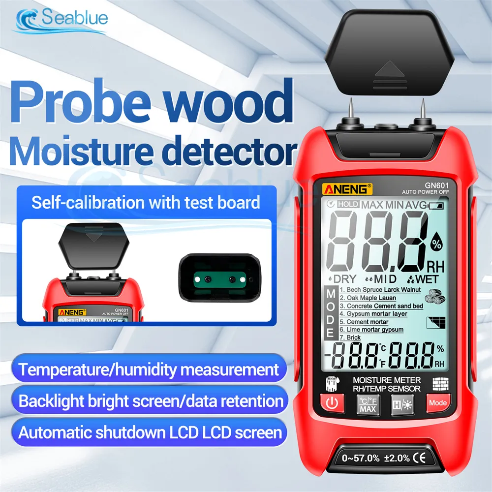 GN601 0 ~ 99,9% Hygromètre en bois 20,5% RH Afficher le compteur d'humidité en bois multisène de la température de la température Humidité sonde