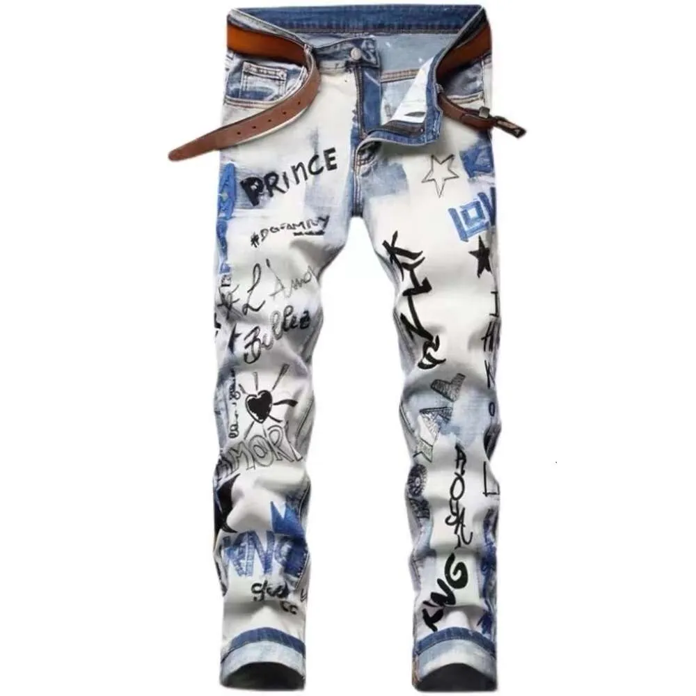Jeans heren 2023 lente/zomer nieuwe trendy merk gepersonaliseerde geborduurde gedrukte casual broek herenbroeken
