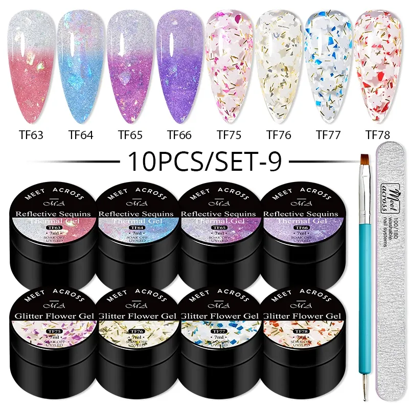 Ensemble de vernis à ongles en gel de 10pcs 3D Ensemble d'ongles aimant à coque thermique semi-permanent avec bouton aimant trempé au large de la fleur de gel UV Vernis Vernis