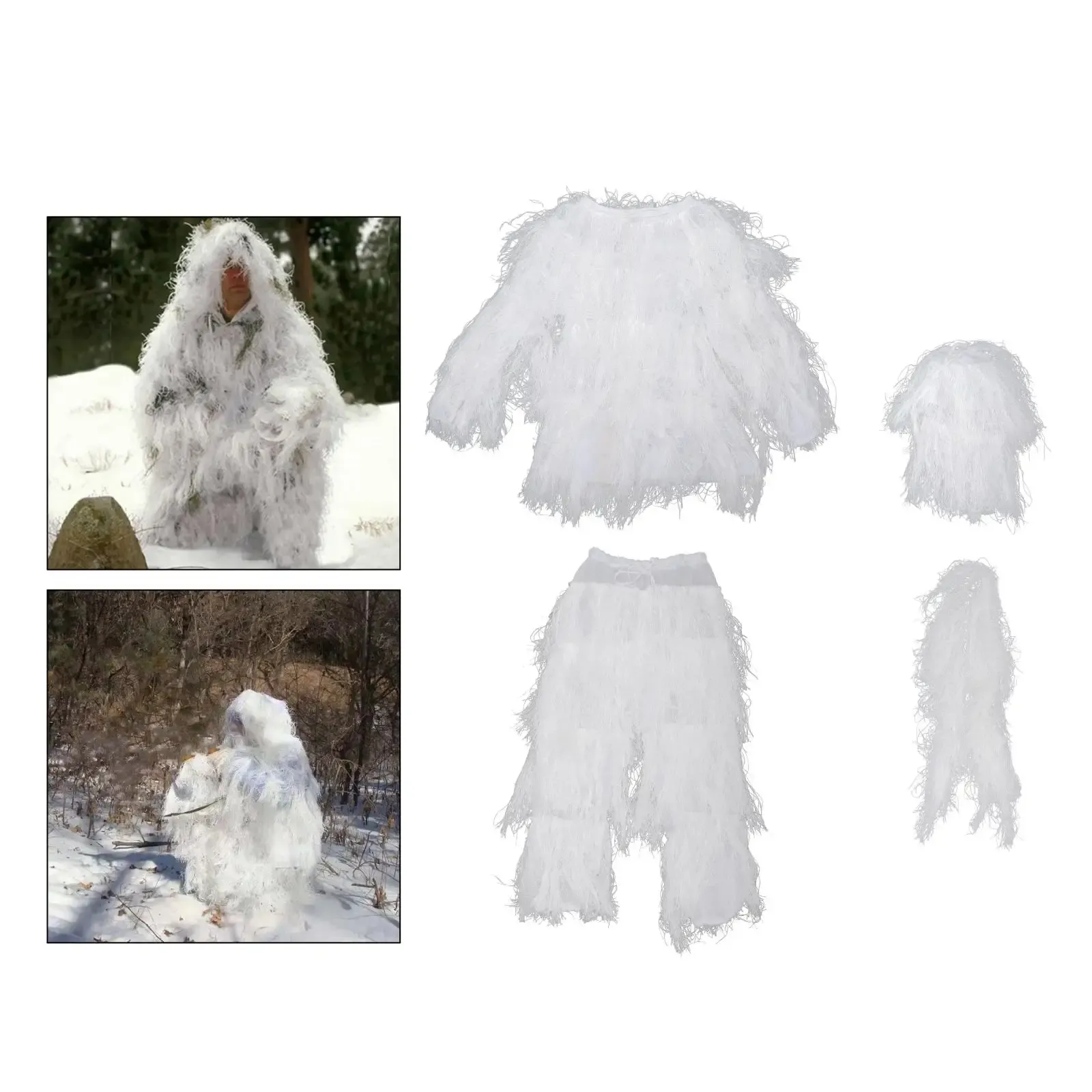 Calçados 4pcs/sets uniformes ao ar livre ghillie terno de neve branco roupas de camuflagem airsoft caça a caça jaqueta para camping protetor solar