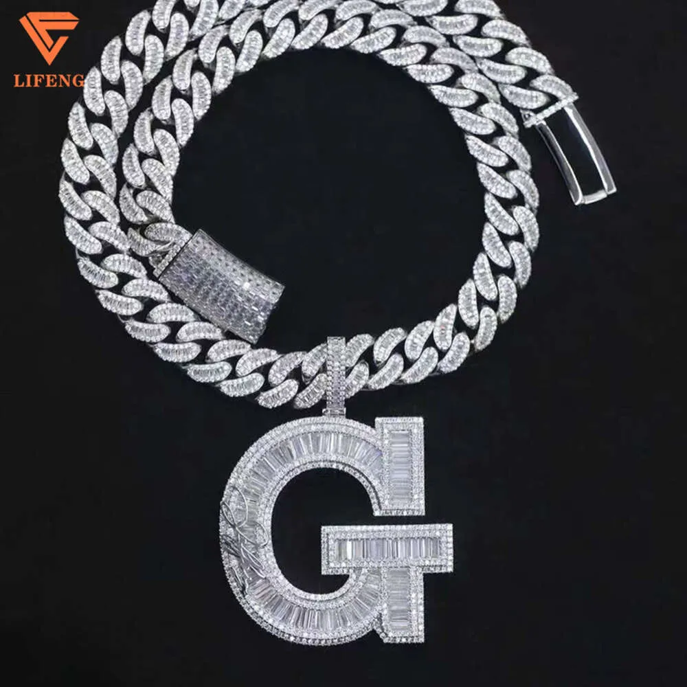 Factory Custom Fashion Jewelry 925 Sterling Silver Round Baguette Cut VVS Moissanite Hiphop Big Initial G 3D Letter Pendant