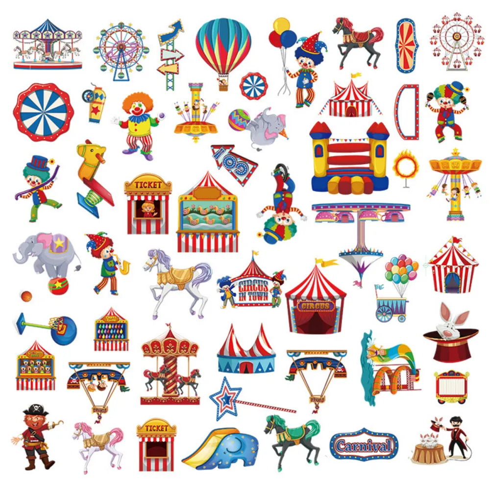 10/50 stcs Playground Amusement Park Stickers Cute Ferris Wheel Small Train Paradise Circussticker voor briefpapier van briefpapier