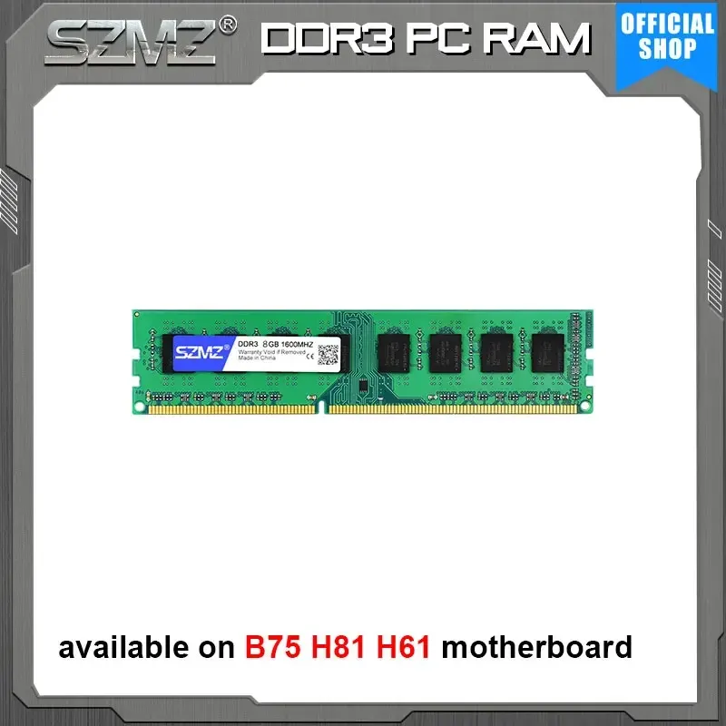 RAMS SZMZ DDR3 Mémoire de bureau 4 Go 8 Go 1333 1600 1866 MHz Mémoire Intel AMD NONECC PC RAM pour H61 H81 B75 B85 DDR3 Bureau de bureau