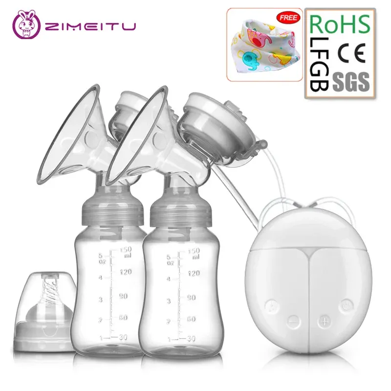 Enhancer ZIMEITU Double Electric Breast Pumps Powerful Nipple Suction USB Electric Breast Pump with Baby Milk Bottle Cold Heat Pad Nippl