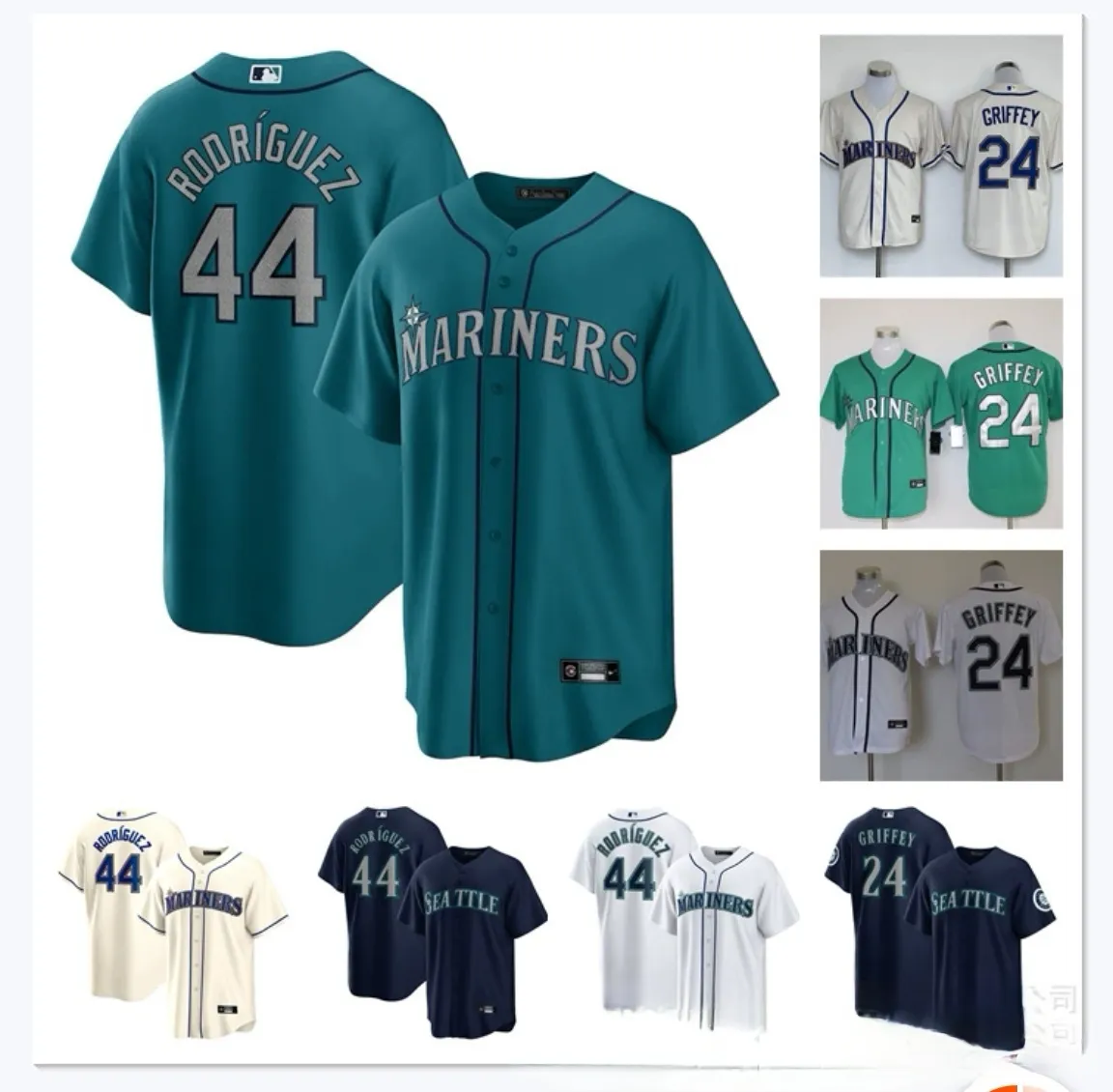 Le baseball collégial personnalisé porte le jeu de Seattleall-Star Ken Griffey Jr. Jersey Mariners Julio Rodriguez Mitch Haniger Kyle Seager Adam Frazier Men de femmes