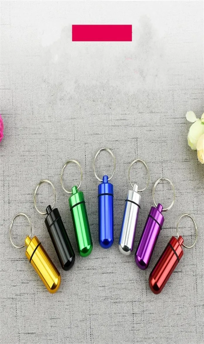 Nyckelhållare Aluminium Waterproof Pill Box Bottle Holder Container Keychain Key Chain Pill Box Jar Storage 48mm17mm Stash 346 V21682006