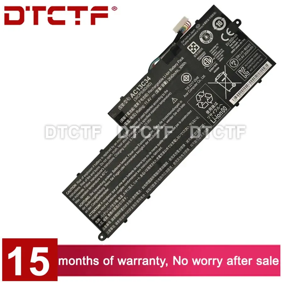 バッテリーDTCTF 11.4 V 2640 MAH 30WHモデルAC13C34バッテリー用ACER Aspire E3111 V5 V51222P V5132ラップトップ