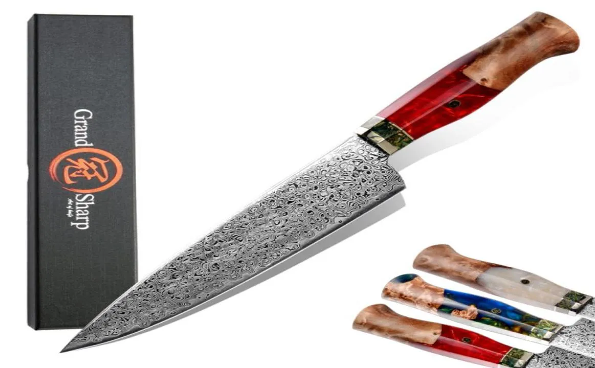 GrandSharp Japon Şef Knife Premium Mutfak Yemek Araçları 67 Katmanlar VG10 Damascus Paslanmaz Çelik Ahşap Tutma Tahmin Hediye5499579