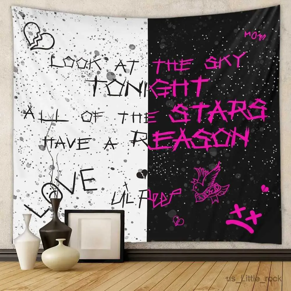 DHgate Black White Star Tapestry Rapper Lil Peep Tapestry for Bedroom Dorm Hip Hop Home Decor Home Garden