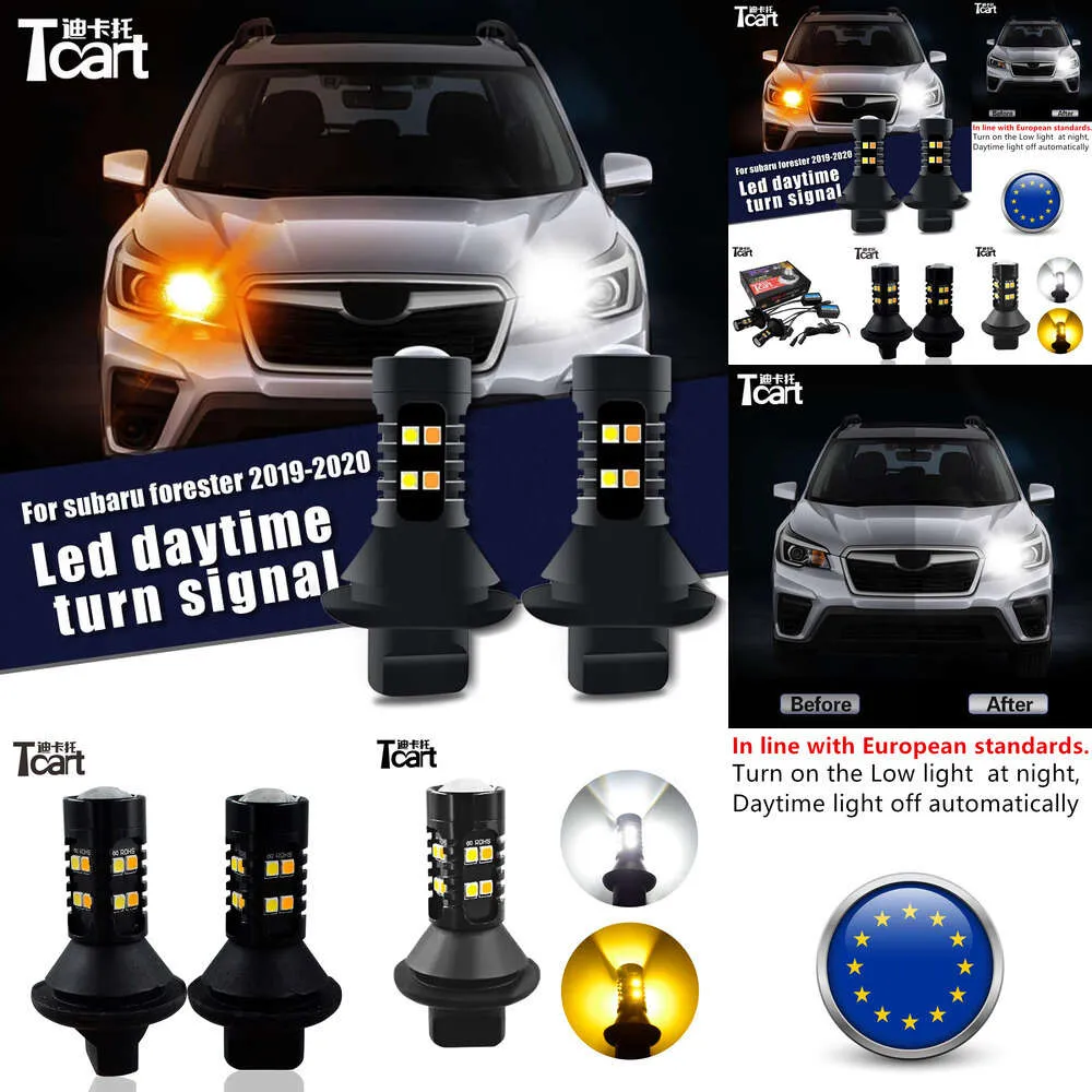 Auto -accessoires 7440 T20 W21W voor Subaru Forester SK 2019 2020 LED Daytime Running Light Turn DRL 2in1