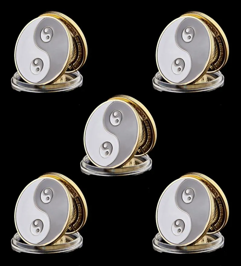 5pcs Coins commémoratifs Metal Craft Tai Chi Gossip Carte Guard Protector Poker Chipsr Game Accessories4370252