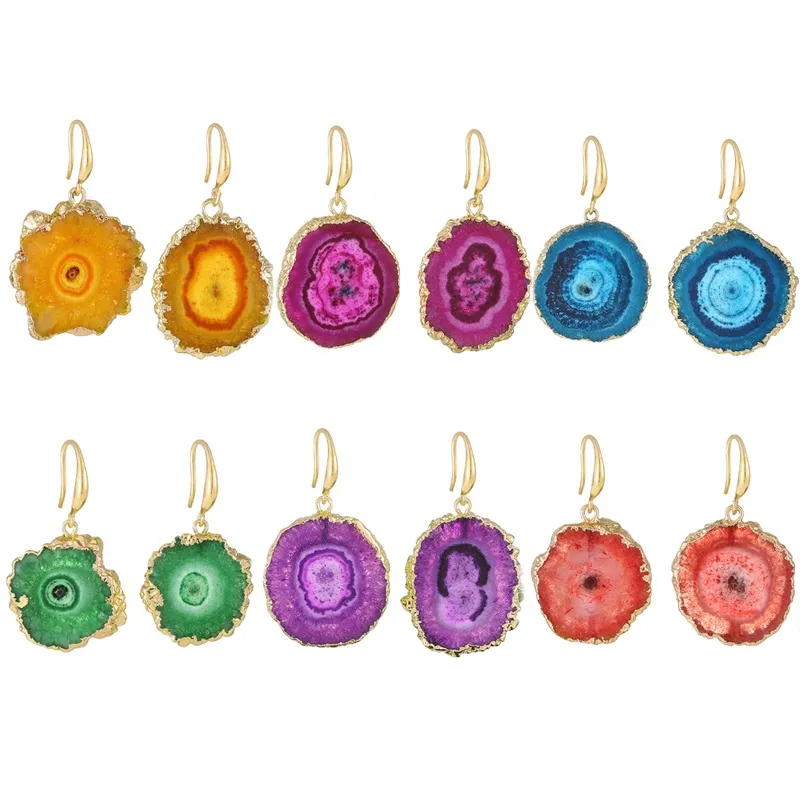 Oregelbunden naturlig Druzy Quartz Stone Sunflower droppörhängen för kvinnor Reiki Healing Jewelry Earring Purple Purple