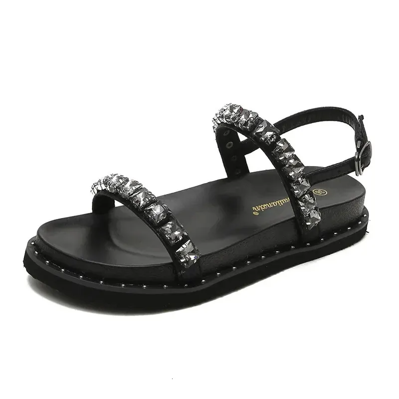 Platforma pasma dhinestone Sandals Kobiety grube dolne płaskie letnie gladiator sandalias mejr kryształowe koraliki sandalias femininas 240329