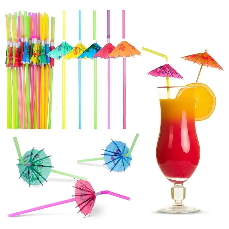 24 Färgglada Hawaiian Style Fruit Glow Paraply Straw Sticks - Det bästa valet för fester!