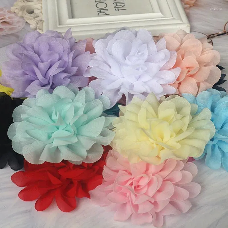 Flores decorativas 10pcs 10 cm de tecido de chiffon artesanal grande para bandeira DIY hariclip vestido de vestido de colar decoração