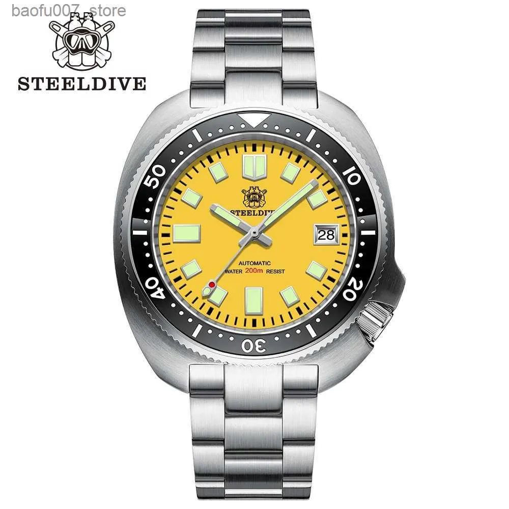 Armbandsur Steeldive Ny ankomst SD1974 Gul Dial Black Ceramic Bezel Super Luminous NH35 Automatisk 200 m dyk med malad lås