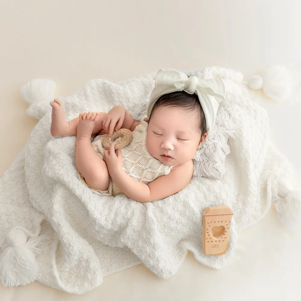 Cobertor de bebê de malha com borlas de fotografia recém -nascida adereços de malha.