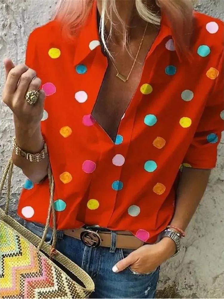 Red polka dot shirt plus size sale