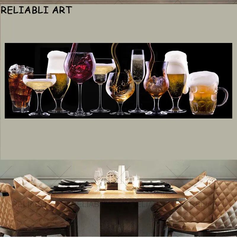 Toile de verre à vin moderne Art mural pour le bar et la salle à manger Cocktail Boissons Affiche de cuisine et imprimés Home Decor No Frame