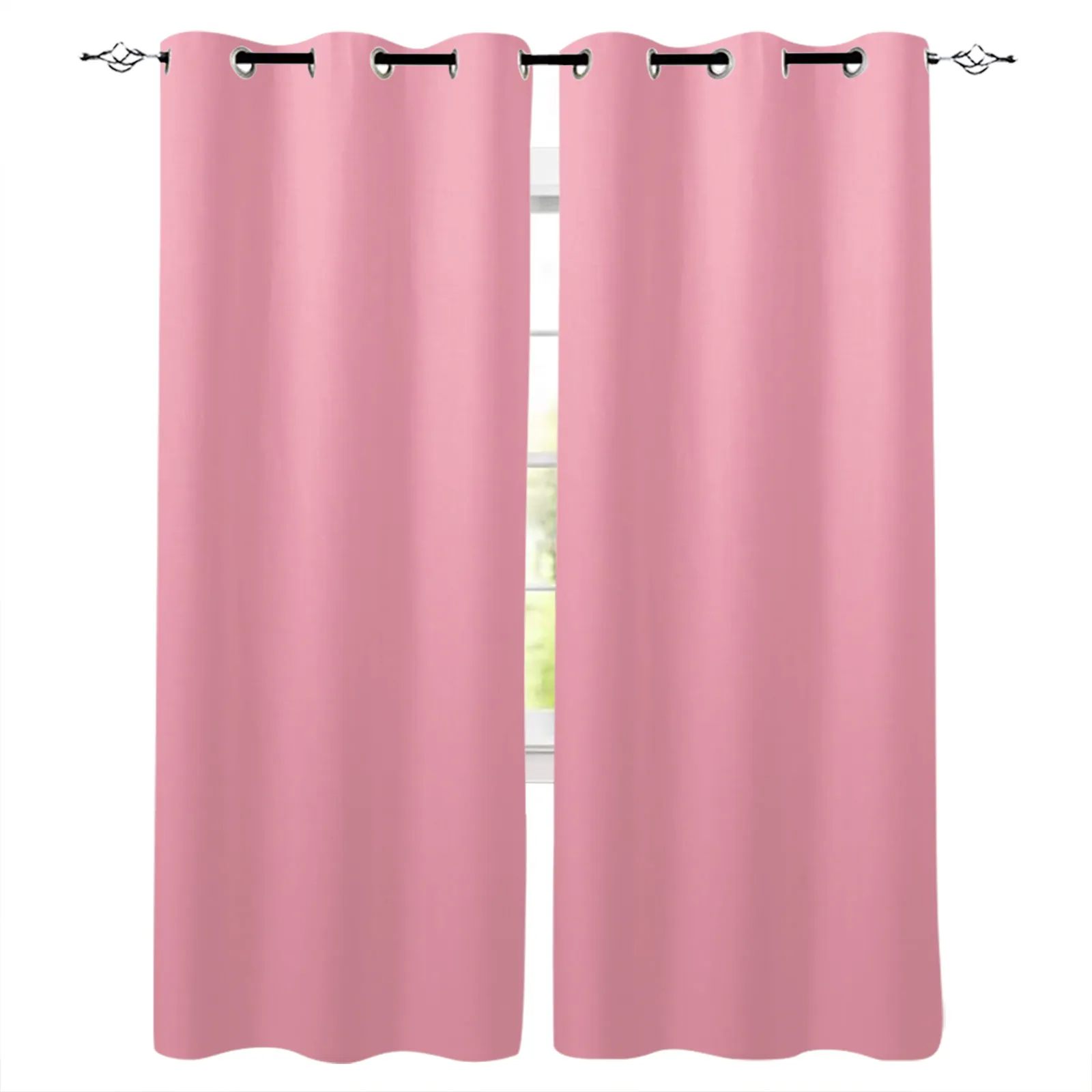 Door And Window Curtains Solid Pink Room Darkening Drape For