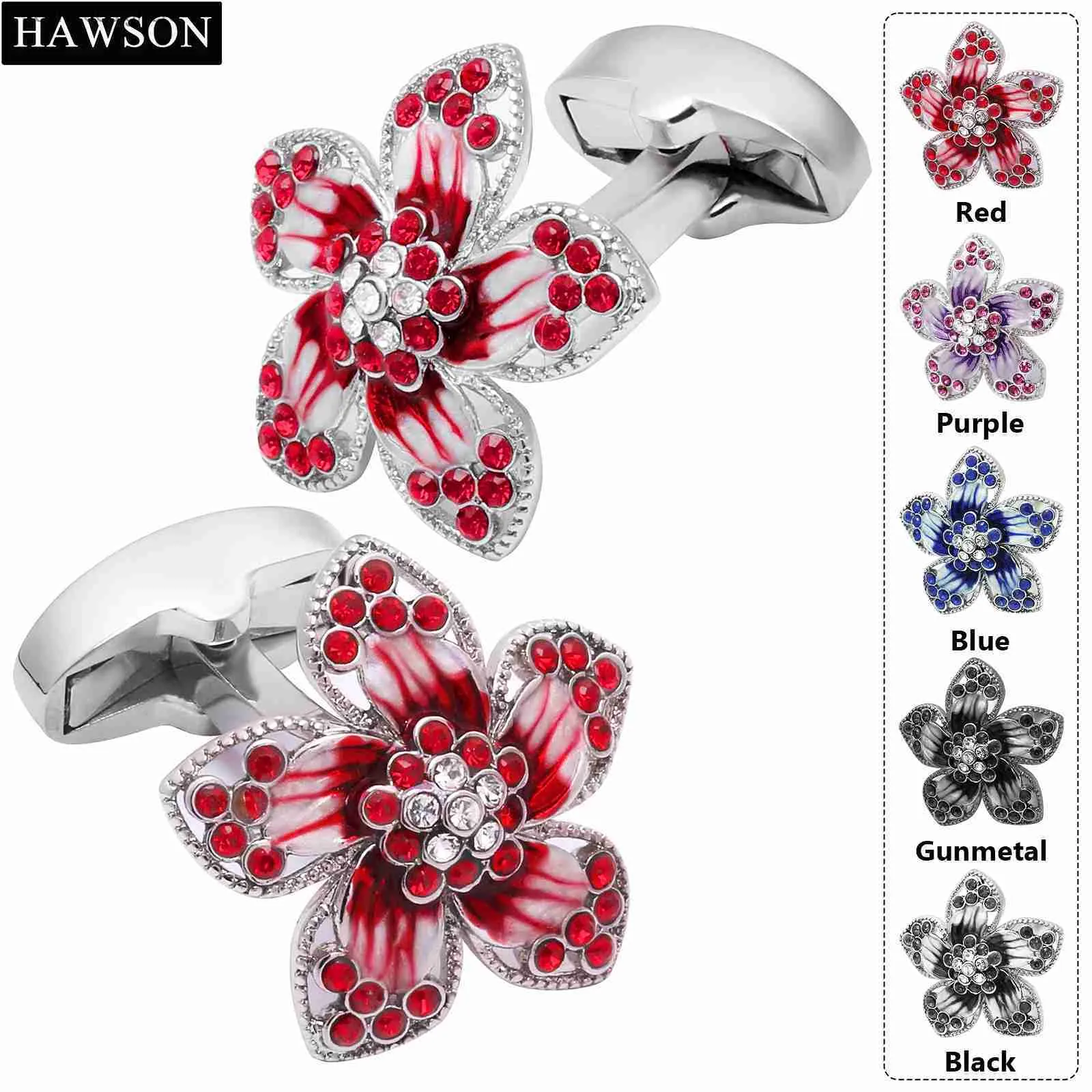 Manşet bağlantıları hawson moda çiçek kolkukları kristal gömlek kolkukları ile erkek düğün iş gömlek kol düğmeleri hawsons y240411
