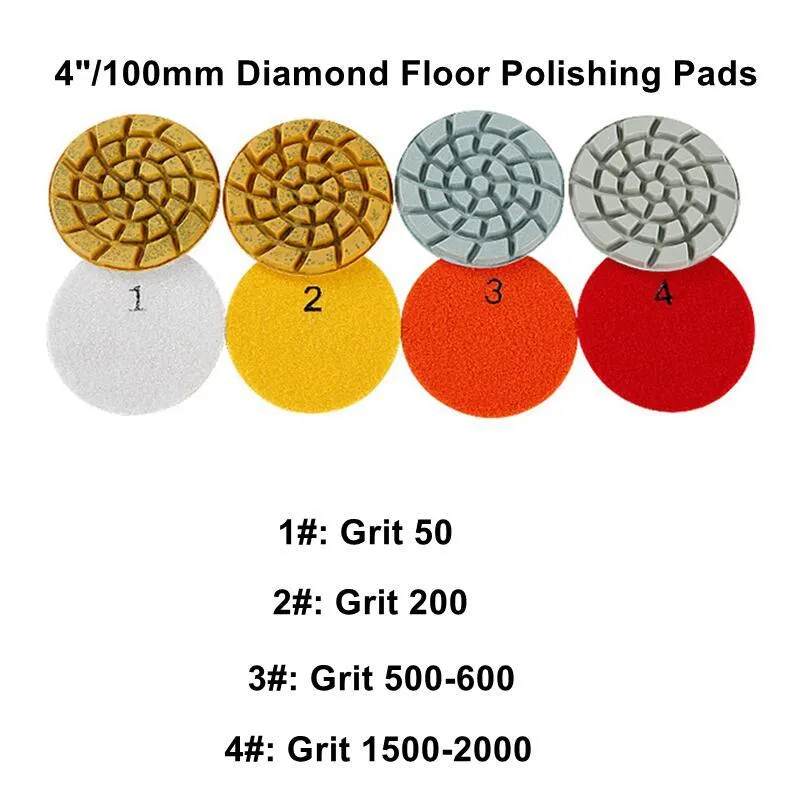 4pcs/set 4 -дюймовые 100 -мм алмазные полироводы для гранитного бетонного пола Мраморный камень 4 сеп -шлифовальные диски влажные абразивные инструменты