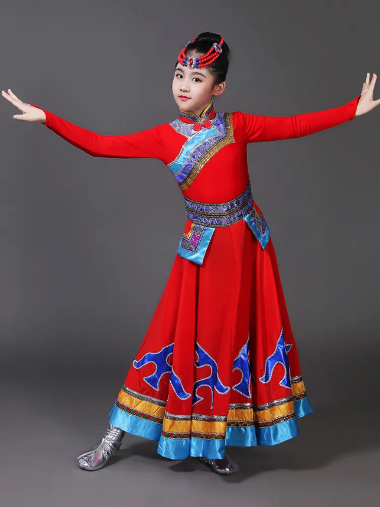 Тибетская монгольская традиционная древняя китайская танцевальная костюма Национальное выступление Ханфу одежда Этническое меньшинство восторженная одежда