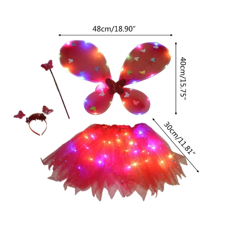 4PCS/Set Kids Girls Gloss Ceitu Tutu Sprts Butterfly Wing Hair Hoop Fairy Stick Cosplay Prop Ubrania na 3 do 10 lat