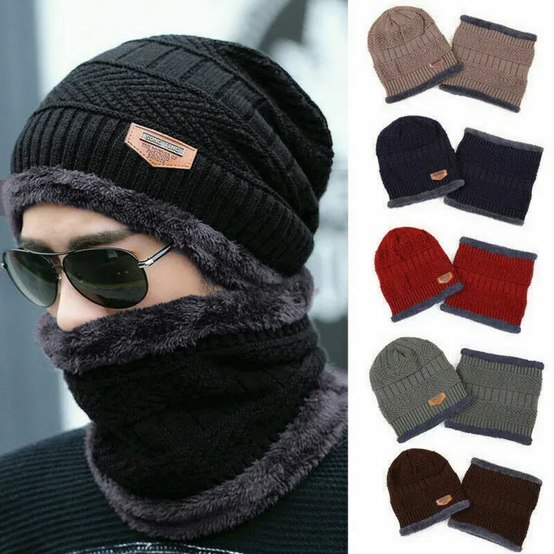 Winter Beanie Hat With Neck Scarf & Earmuffs - Knitted Fleece Lined Set, Wine Red, One Size Fits Most - View #7