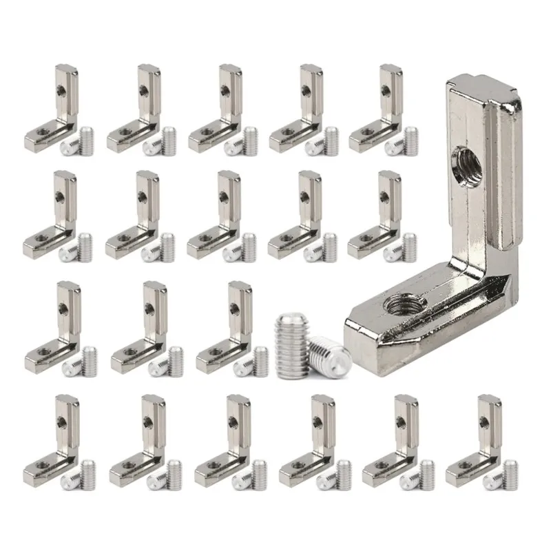 20Pc Aluminum Extrusion Profiles 1515 2020 3030 Series L-Shape T Slot Europe Standard Aluminum Profile Bracket Joint with Screws