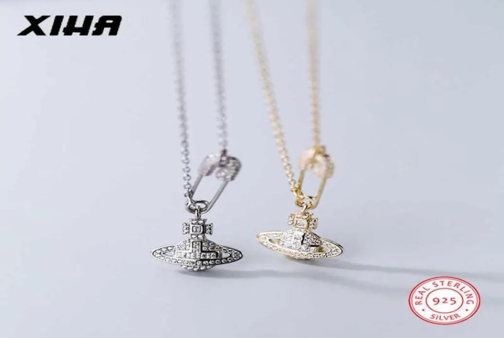 Xiha echte 925 Sterling Silber Stern Sicherheitsnadel Anhänger Halskette Frauen Kubische Zirkonia Halsketten S925 Schmuck 2106215900857