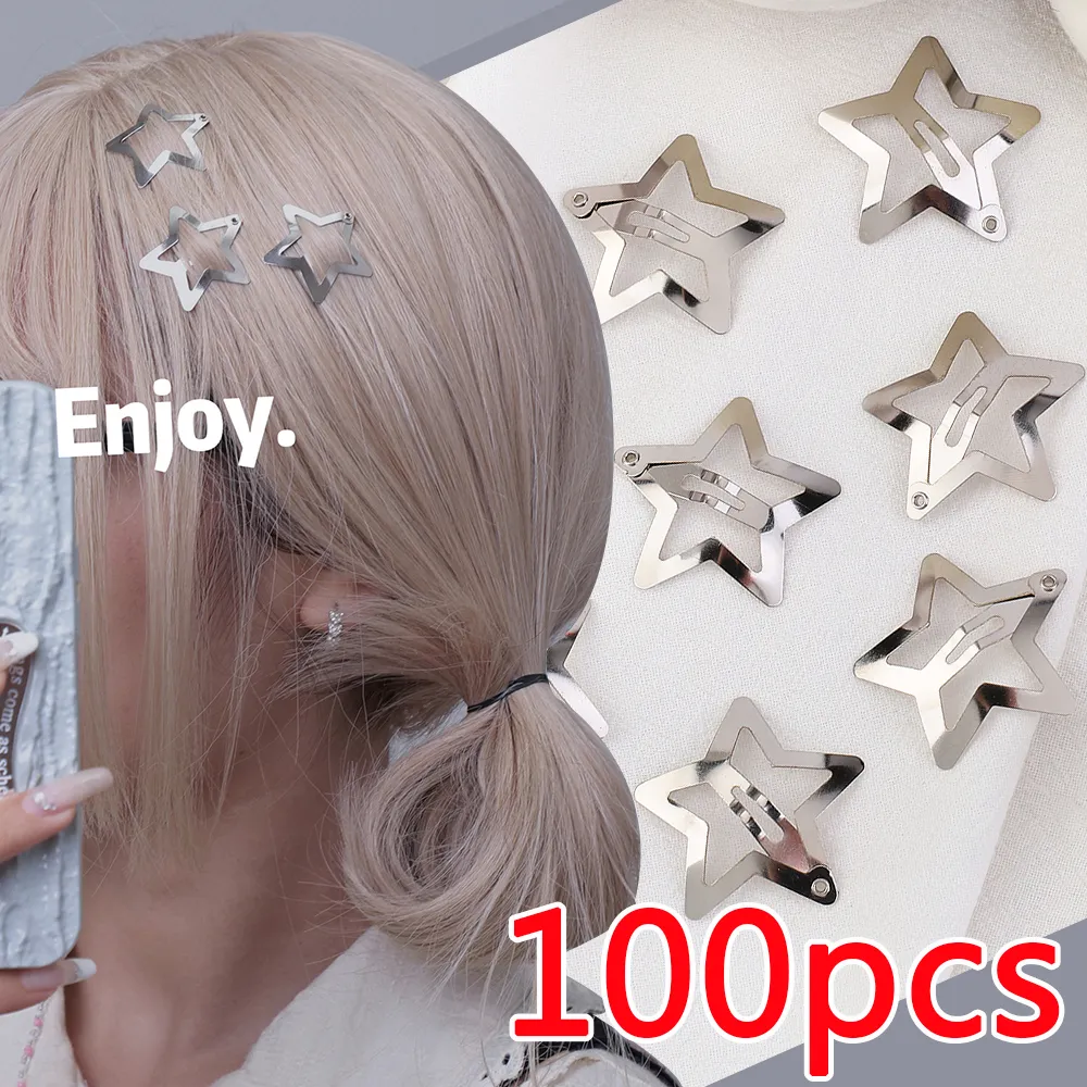 10/100pcs Silber Stern Y2K Haarklammern für Mädchen Filigree Stern Metall BB Clip Haarnadeln Barrettes Haarschmuck Nickle Free Bleifrei