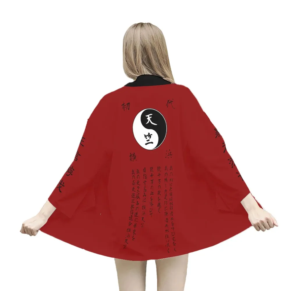 Red Kimono Cardigan Women Men giapponese Obi Maschio Yukata Men's Haori giapponese otto diagrammi Stampa Capola tradizionale Giappone Abbigliamento