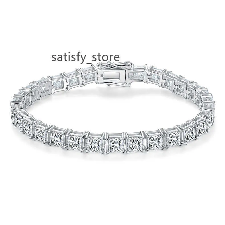 2023 New Arrivals Iced Out Jewelry Princess Cut Moissanite Tennis Chain Bracelet 925 Sterling Silver for Women Box Trendy Square