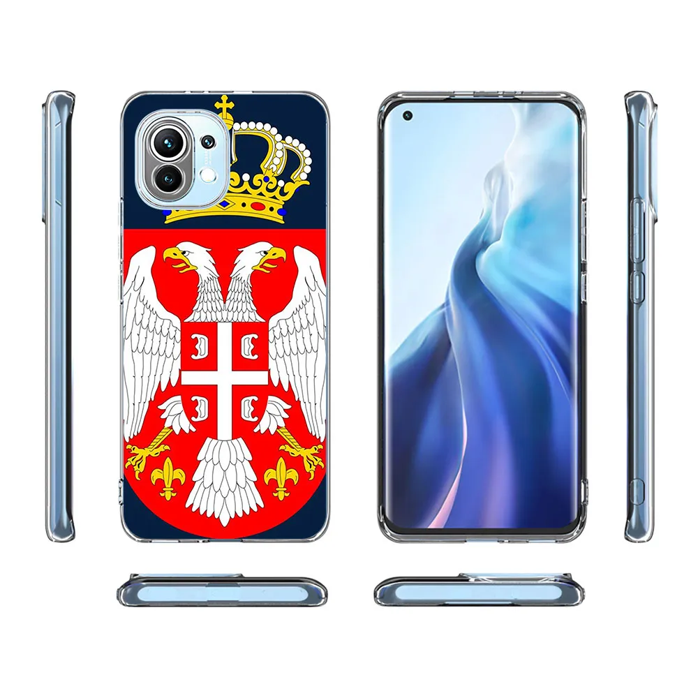 Serbien -Flaggenfall für Xiaomi Mi 13 12T 11 Ultra 12 11t 10t 9t Pro Hinweis 10 9 A2 CC9 8 Lite 11i TPU Transparente Telefonabdeckung