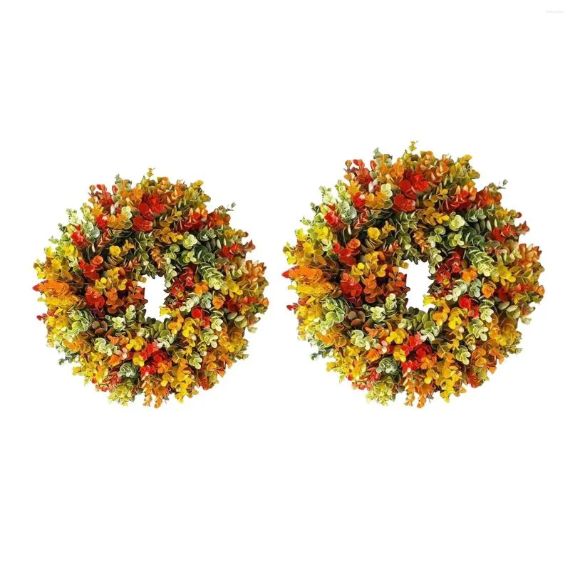 Decorative Flowers Autumn Round Garland Eucalyptus Wreath Wall Decor Thanksgiving Christmas