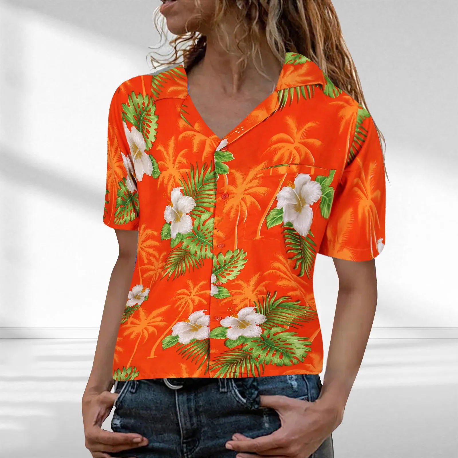 V.H.O. Funky Hawaiian Shirt – Unisex Terivoile, Orange, Machine Washable - View #9