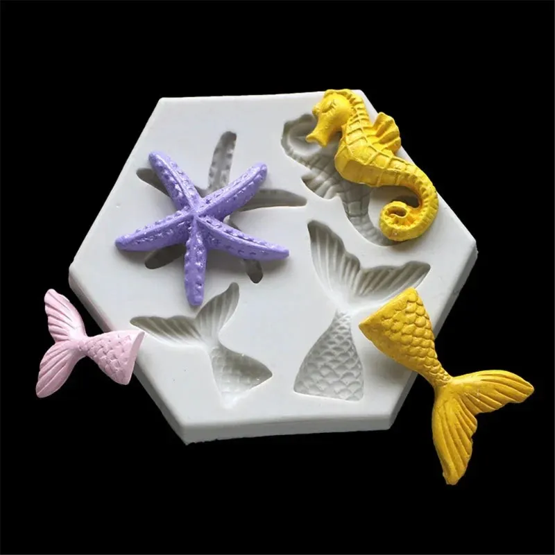 Sirène étoile de mer de merde en forme de hippons en forme de hippique en silicone moule bricolage fondant outil de décoration de gâteau époxy résine moule moule cuisine accessoires de boulangerie