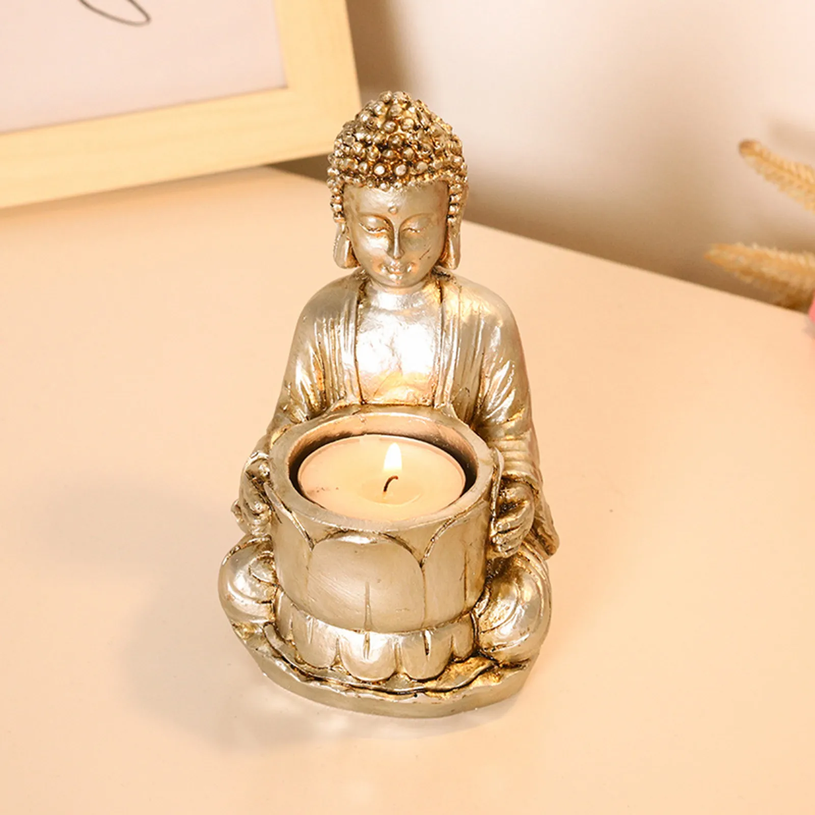 Résine Tealight Candlers Bouddha Statue Statue Candle Pilier Cougies