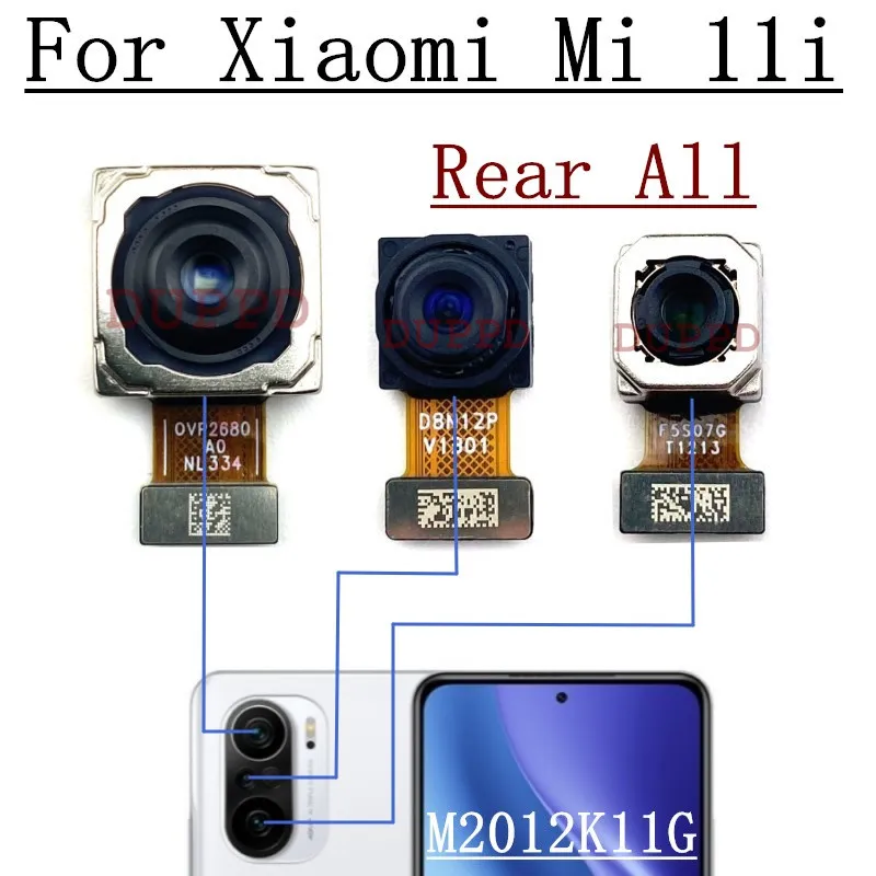 Original bakre kamera för Xiaomi Mi 11i M2012K11G Front Facing Selfie Backside Big Main Back Camera Flex Cable M2011K2C M2011K2G