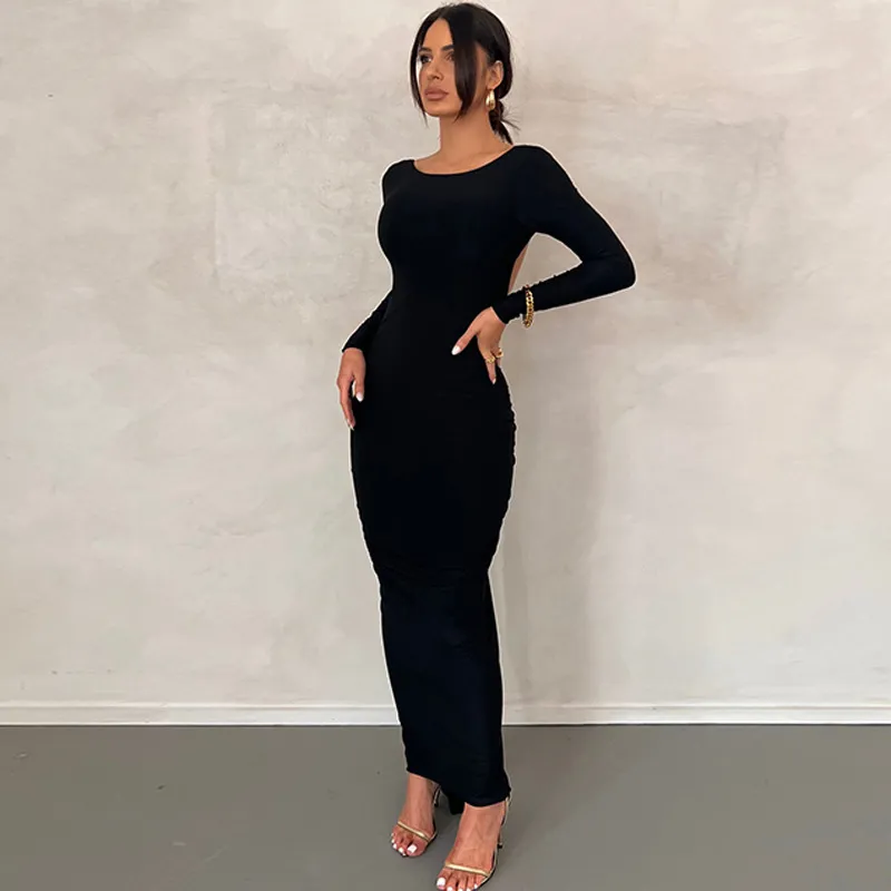 Black Bodycon Prom Dress Womens Floor-Length Backless Long Sleeve Sheath  Dress O-Neck Slim Fit Autumn Streetwear from Dhgate Poncho - price 57.42