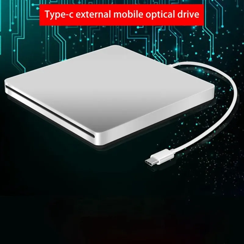 Drive USB External CD / DVD Drive Type C Portable Drivefree CD Films Players pour ordinateur portable PC Windows Mac