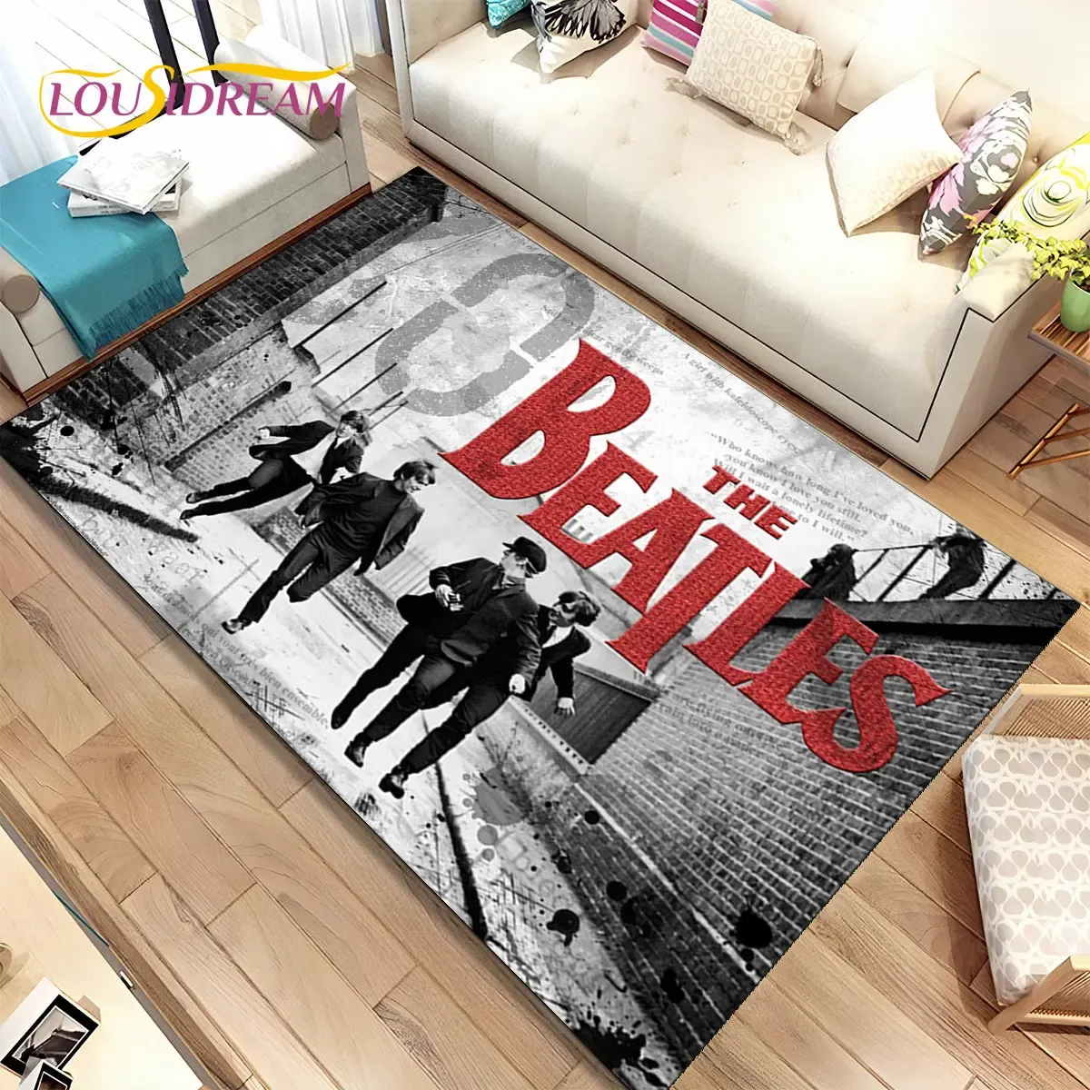 3D B-Beatles Rock Band Area Rug、Home Living Room Children Bedroom Sofa Doormat Decor、子供たちは滑り止めの床マットを演奏する